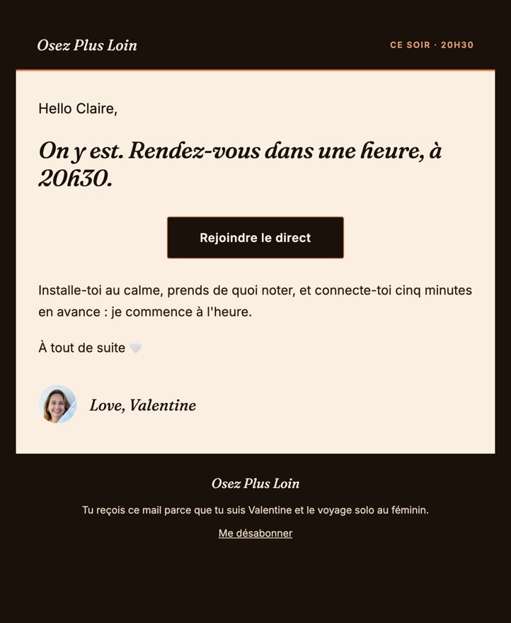Les rappels avant le direct